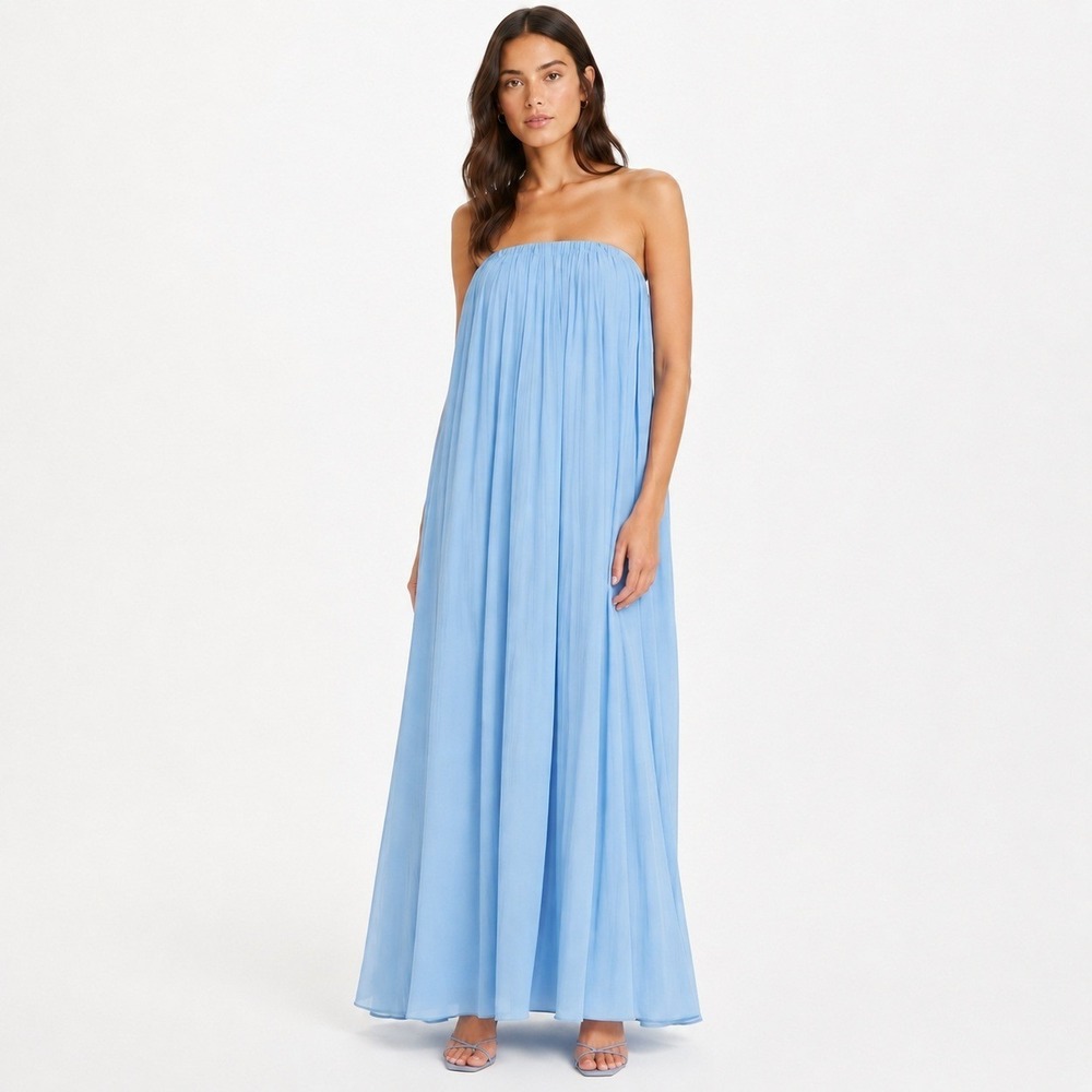 A.L.C. ALC Wynn Gown Women's 14 Blue Formal Event Strapless Pleated Maxi Dress